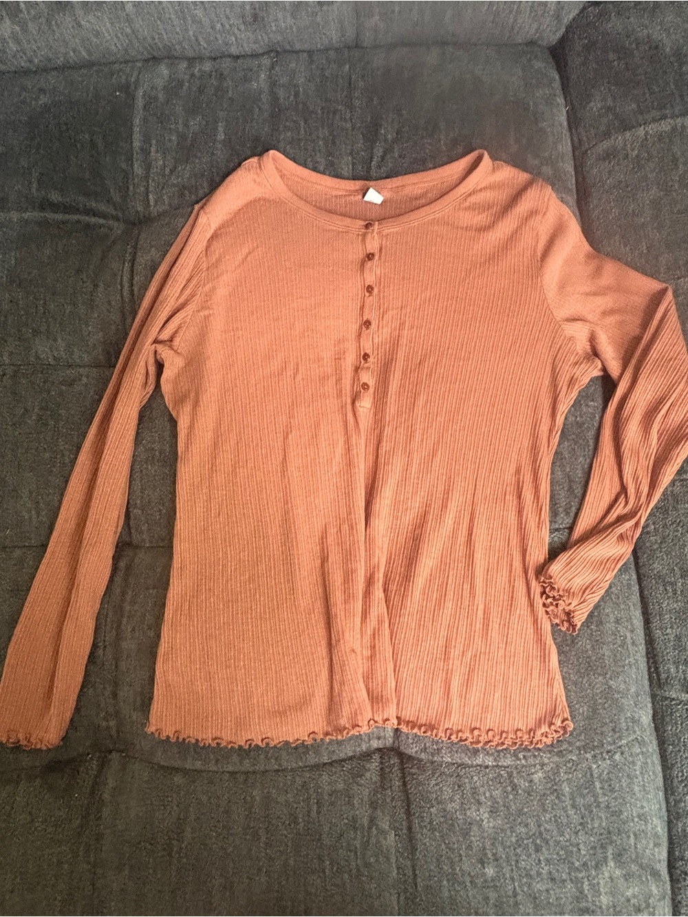 Old Navy Rusty Orange Ribbed Henley Long Sleeve Top
